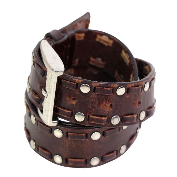 BROWN GENUINE LEATHER 1 1/4"Wd STUDS STITCH CASUAL DRESS WOMEN'S BELT Sz S (99T - Picture 3 of 13